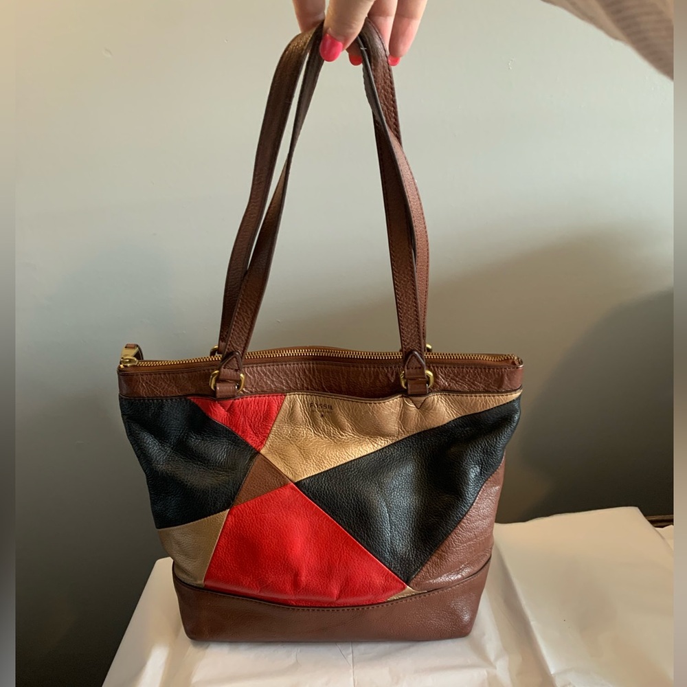 Vintage FOSSIL Patchwork Leather Tote